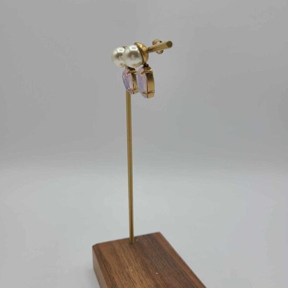 J Crew Faux Pearl Pink Stone Stud Earrings - Picture 4 of 8